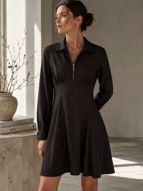 Zara Black Half Zip Long Sleeve Mini Dress XS